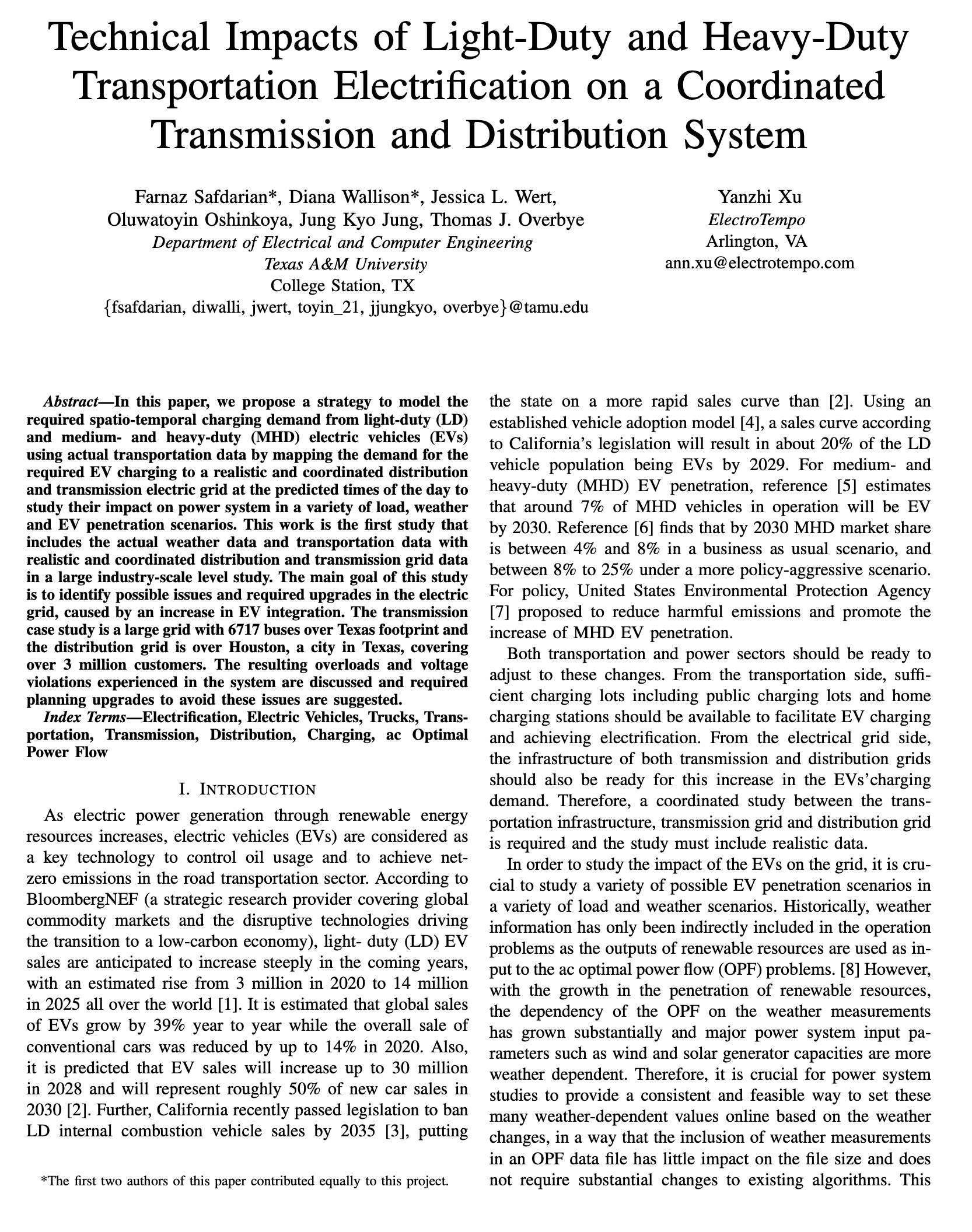 ElectroTempo | Paper | Technical Impacts of Light-Duty and Heavy-Duty Transportation Electrification on a Coordinated Transmission and Distribution System